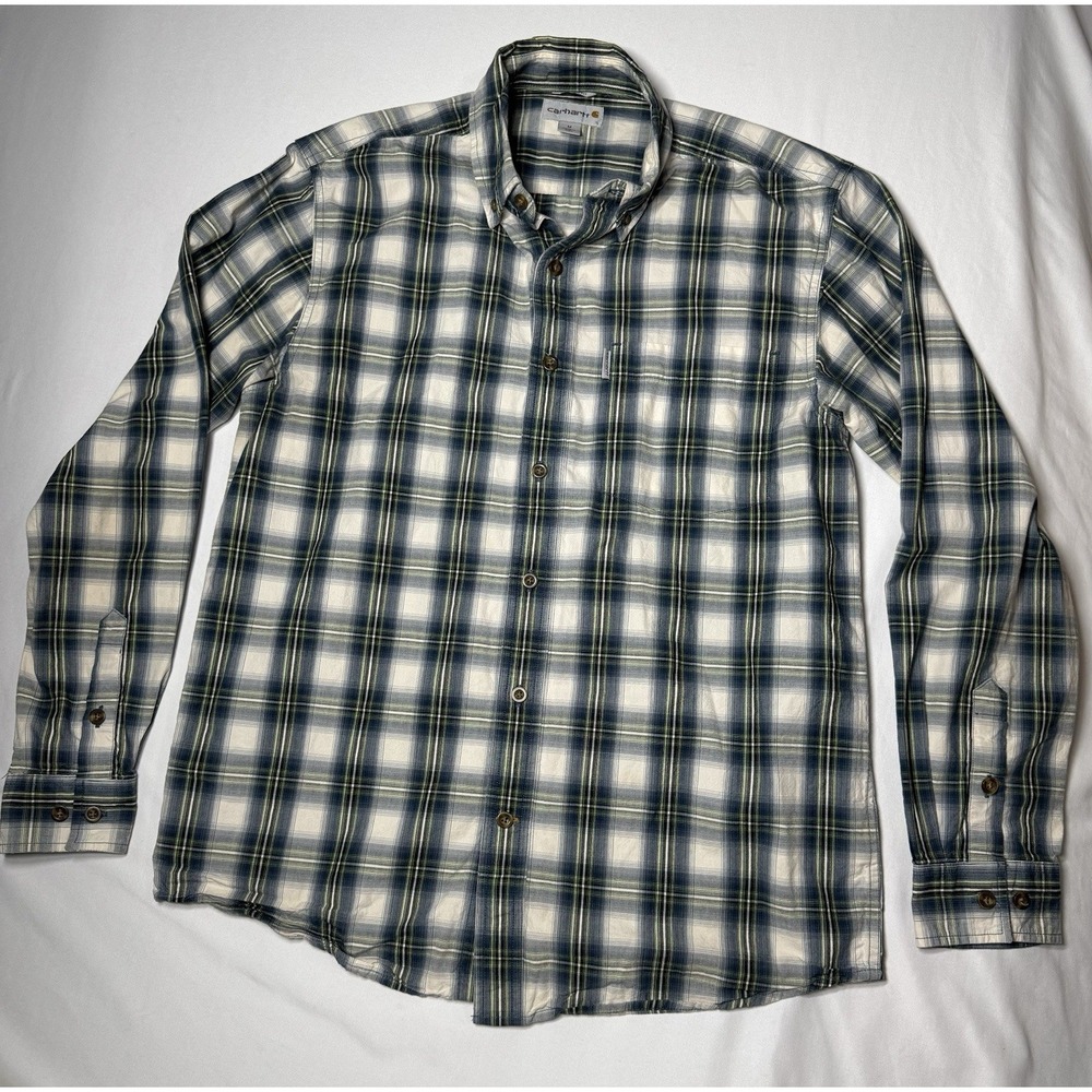 Carhartt Mens Relaxed Fit Plaid Button Down Shirt Blue White Green Size M